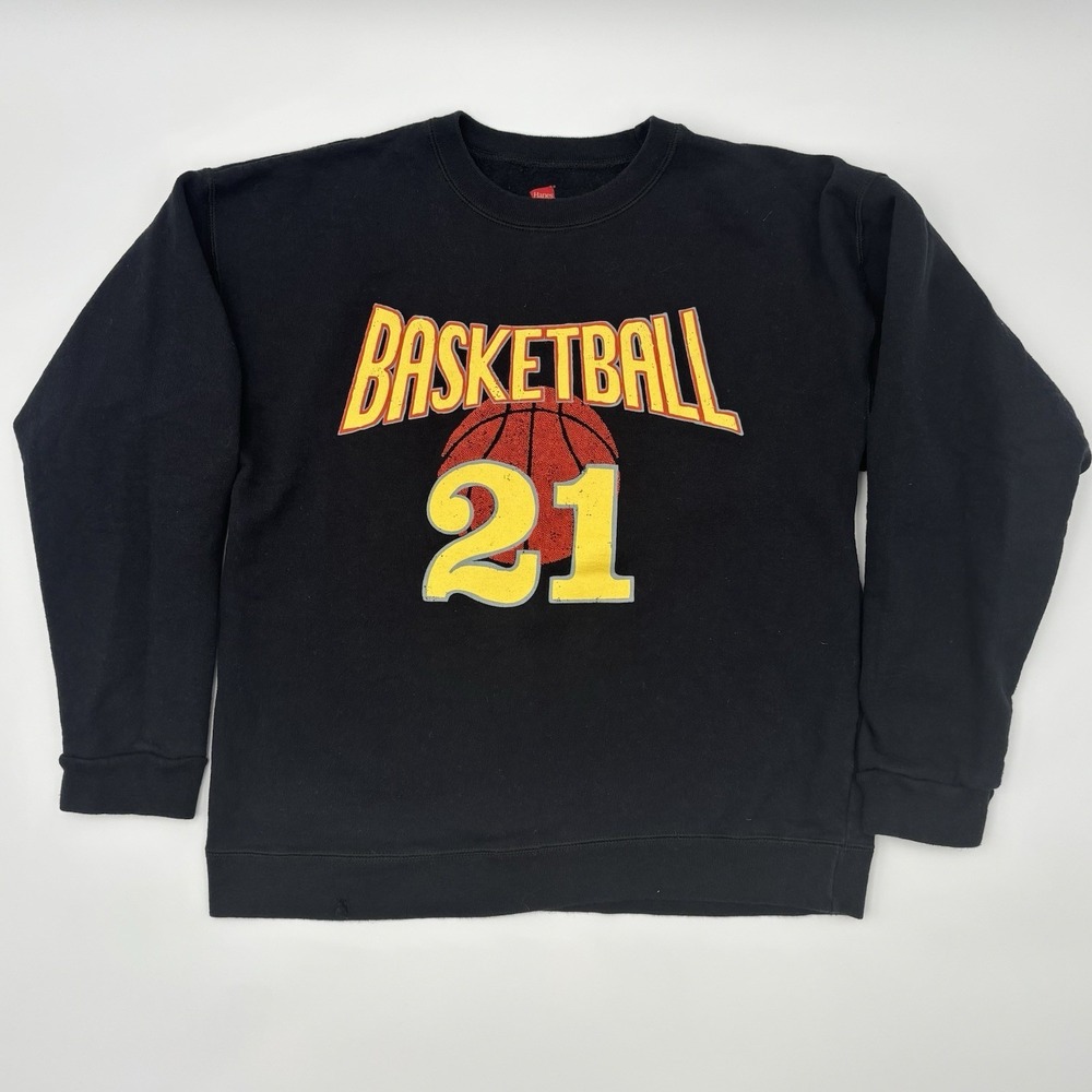 Vintage Hanes Basketball 21 Crewneck Sweatshirt Black Youth Large 12/14‎